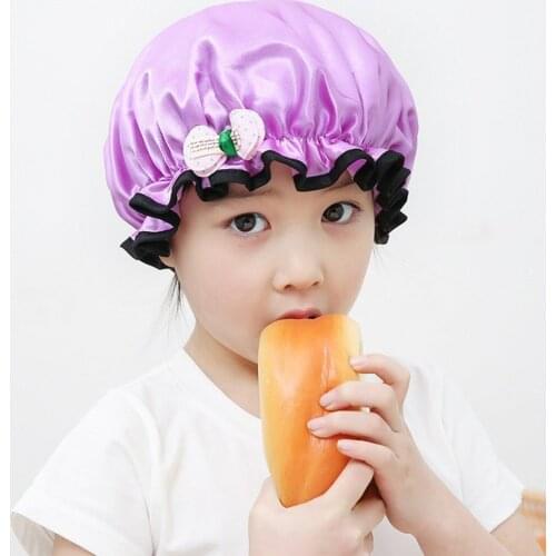 Cute Infant Shampoo Cap Satin Double Layer Childrens Cartoon Waterproof Shower Foldable Cap Fashion Lace