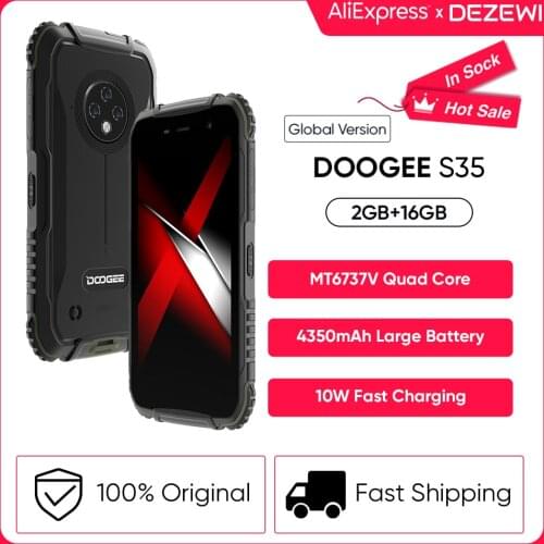 DOOGEE S35 Rugged Smartphone Phone Global Version 13MP Triple Camera MT6737V Quad Core 2GB 16GB 4350mAh Big Battery 10W Charge