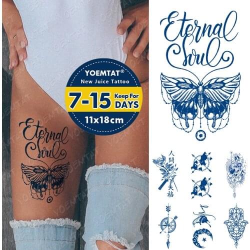 Juice Ink Tattoos Body Art Lasting Waterproof Temporary Tattoo Sticker Moth Map Tatoo Arm Fake Universe Compass Tatto Women Men