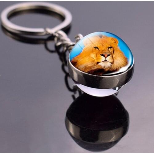 Lion Keychain Glass Ball Key Chain Animal Keyring Lion Jewelry Key Buckle Metal Key Rings Ball Pendant Unisex Accessories