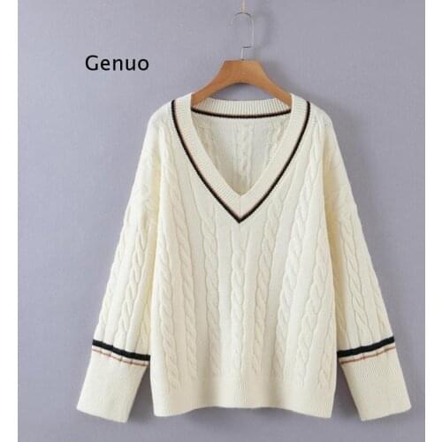 Knitting Sweater Women Spring Autumn Tops College Style V-Neck Long-Sleeved Stretch Pullover Straight Blouses Female Blusas New