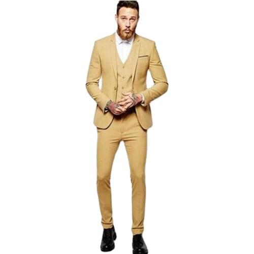Terno Masculino Mens Suit (jacket+pants+vest) Handsome Simple Fashion Groomsman Wedding Suits Best Mens Dinner Party Dress