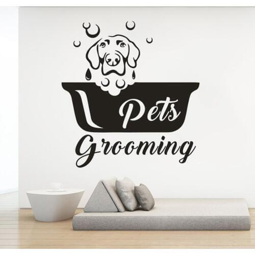 Pets Washing Vinyl Wall Sticker Puppy Dog Pet Grooming Sign Window Decal Removable Pets Salon Décor Vinyl Wall Mural AZ793