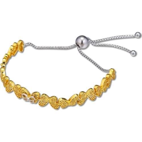 Golden Shine Openwork Butterflies Sliding Chain Silver Bracelets for Women Silver 925 Jewelry Charms Bracelets Female Jewelry