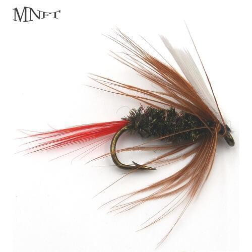 MNFT 10PCS Dry Hook Fly Lures 10# Outdoor Freshwater Red Tail Mayfly Trout Fly Fishing Lure