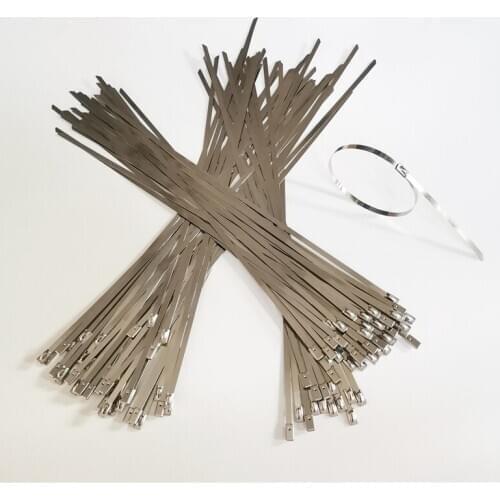100pcs 4.6x350mm Stainless Steel Cable Ties, Locking Metal Zip-Exhaust Wrap Coated Multi-Purpose Locking Cable Ties