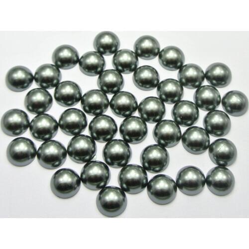 200 Dark Grey Half Pearl Bead 10mm Flat Back Round Gems Scrapbook Craft