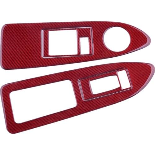 4Pcs/Set Door Window Switch Panel Trims Covers LHD Red Carbon Fiber Fit for Dodge Challenger 2008 2009 2010 2011 2012 2013 2014