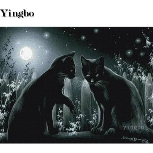 5D DIY diamond painting Diamond Mosaic Black cat couple moon the landscape cross stitch diamond Embroidery rhinestone home decor