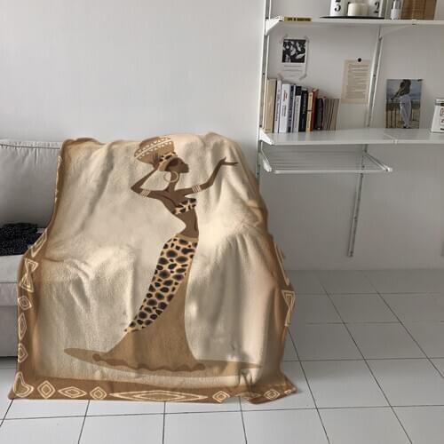 African Women Brown Printed Flannel Blanket Soft Throw Blanket Machine Washable Blankets for Beds Customizable Travel