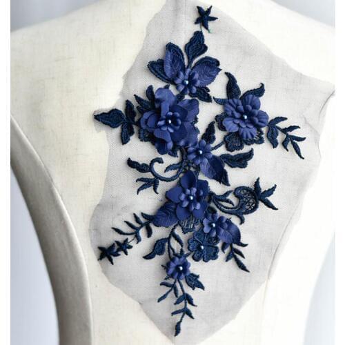 1 Piece 26*18cm Blue Red Pink Bridal Beaded Lace Applique Venice Embroidered 3D Lace Patch for Headbands Wedding Dresses