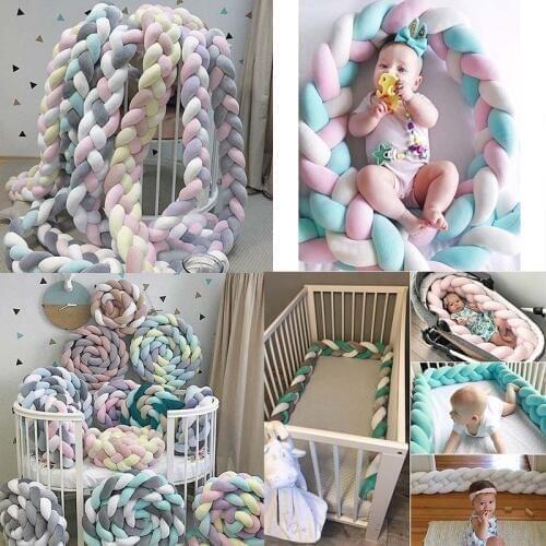 1M/2M Length Newborn Baby Bed Bumper Pure Weaving Plush Knot Crib Bumper Kids Bed Crib Sides Cot Protector Baby Room Decor