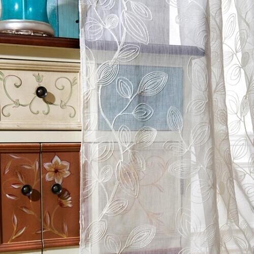 [Slow Soul]Embroidery Cotton Leaf Leaves White Curtains For Living Room Cortinas Tulle Curtains Sheer Home Decor Woven
