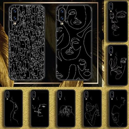 Art Line Fashion Black Phone case For Huawei Honor 6 7 8 9 10 10i 20 A C X Lite Pro Play black pretty funda 3D back painting