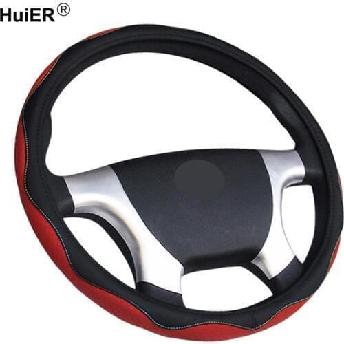 Car Trunk Steering Wheel Cover Artificial Leather For 36 38 40 42 45 47 50 CM Wrap Braid on the Steering wheel Volant Black Red