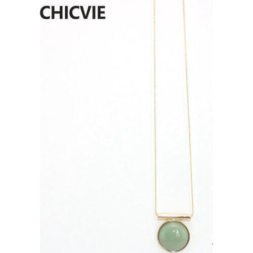 CHICVIE Green Stone Necklace Collar Long Gold color Chain Necklaces & Pendants Amazing Jewelry for Women DIY Necklace SNE160140
