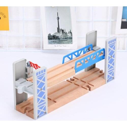 Wooden Double Fence Overpass Train Track Accessories Wood Deck Bridge Track Train Slot Railway Kids Toys Bloques De Construccion