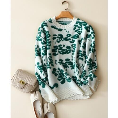 European fahsion jacquard sweaters 2020 cashmere wool oversized pullover long sleeve ladies pattern warm jumper knit thick tops