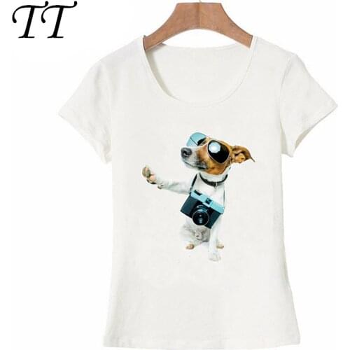 Hipster cool Jack Russells dog photographer design t-shirt fashion women T-Shirt cute dog casual Tops Summer Tee Ladies T-Shirt