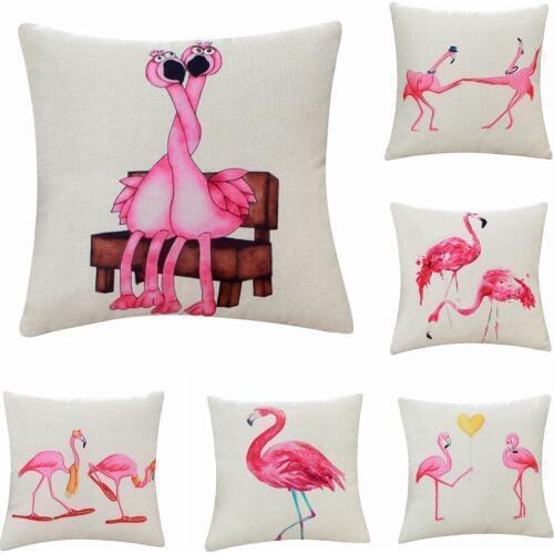 Cotton Linen Flamingo Pattern Throw Pillow Square Cushion Cover Seat Car Home Decoration Sofa Decor Decorative Pillowcase