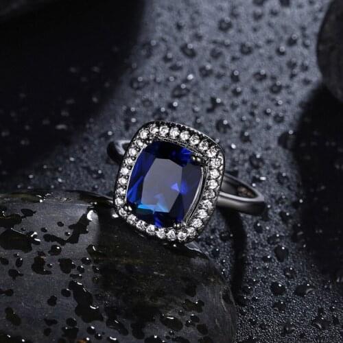 Individual Design jewelry Blue Cubic Zirconia Black Gun Ring for women Ring size 6 7 8 9 R2133