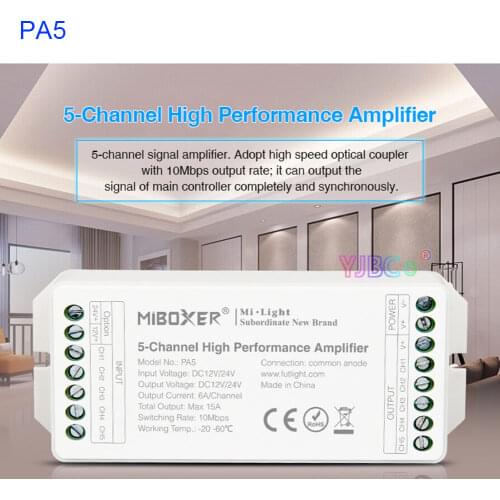 Miboxer PA4/PA5 4CH 5 Channel High Performance Amplifier DC 12V 24V MAX15A LED Strip Light Controller 10Mbps Switching Rate
