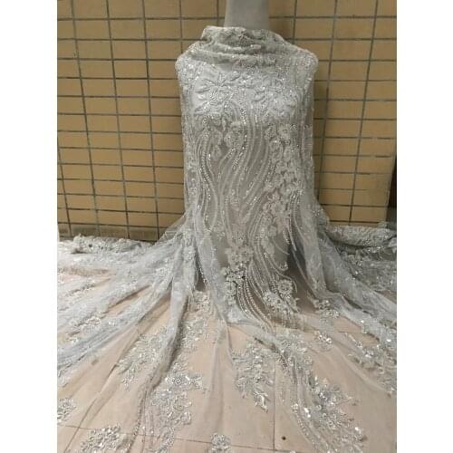 Good looking L-32687 french net lace with beads and sequins fashionable french style net fabric for party