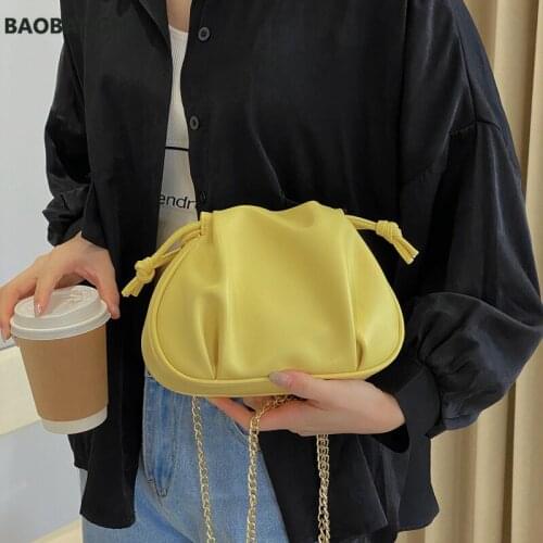 Small Drawstring PU Leather Crossbody Bags For Women Ladies Black Yellow Shoulder Handbags And Purses