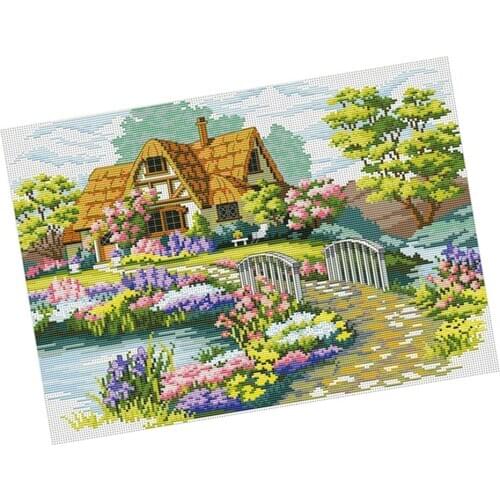 Garden Cottage Stamped Cross Stitch Kits Handmade Needlework for Beginners