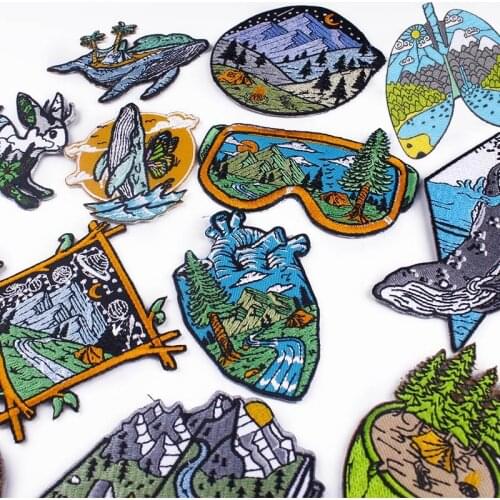 Prajna Mountain Heart Patch Natural Outdoor glasses Patch Iron On Embroidered Patches For Clothes Stripe Biker Adventure Badge