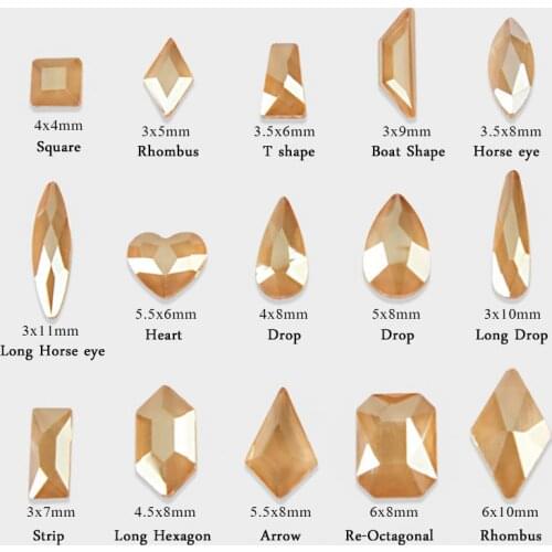 New Nail Drill Aurora Champagne flat bottom special-shaped transparent crystal Aurora drill DIY Nail Decoration Accessories