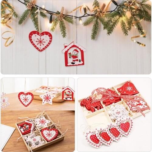 Xmas New Year Festival Hanging Art Decor Set Party Home Decoration Supplies Gift Red Hollow Wooden Christmas Pendant