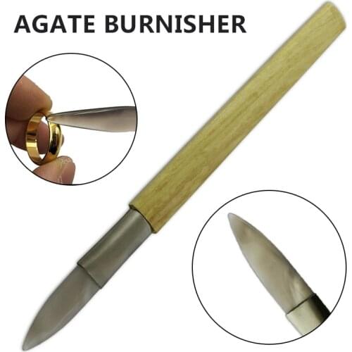 1PC 22cm Agate Burnisher With Bamboo Handle Burnishing Art Metal Jewelry Handmade Making Tool Accessories