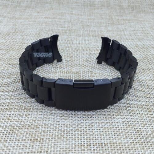 18mm 20mm 22mm 24mm Curved End Black Watch Strap Bracelet Solid Stainless Steel Band Deployment Clasp