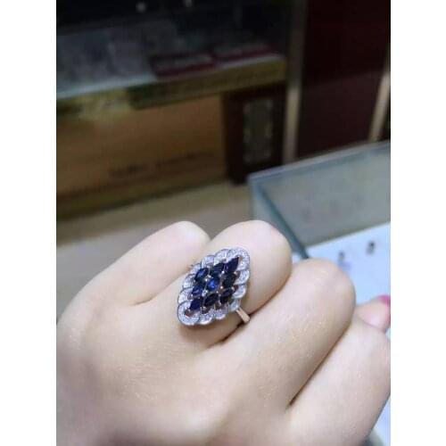 Luxurious long big Rhomboid Natural blue sapphire gem Ring S925 Silver Natural Gemstone Ring Womens party gift fine Jewelry
