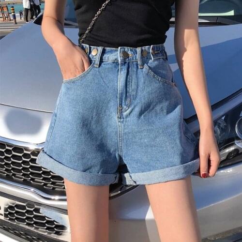 Womens Denim Shorts Classic Vintage High Waist Blue Wide Leg Female Caual Summer Ladies Shorts Jeans For Women