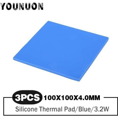 3 Pieces Blue 100mm*100mm*4mm CPU Thermal Pad Heatsink Cooling Conductive Silicone Pad