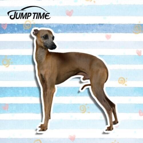Jump Time 13cm x 10.9cm Greyhound Pet Dog Decal Funny 3D Car Styling Car Sticker Vinyl Strong Dog Graphic Waterproof Accessories