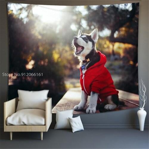 Funny Cute Husky Tapestry Home Collocation Wall Hanging Blanket Table Cloth Animal Dog Polyester Carpet Large Size Rental Decor