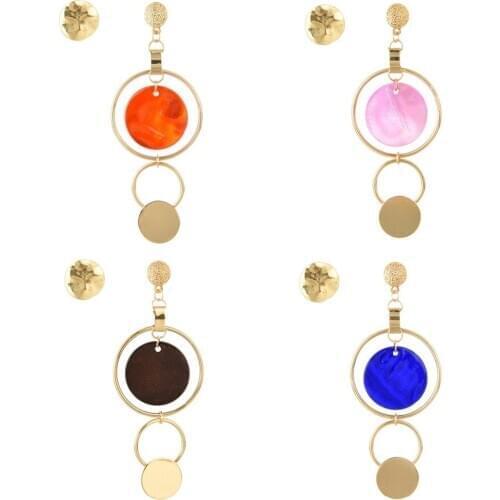 Bohemian Double Circle Asymmetry Pendant Ear Round Smooth Sequins Dangle Charm Earring Statement for Women Party Fashion Jewelry