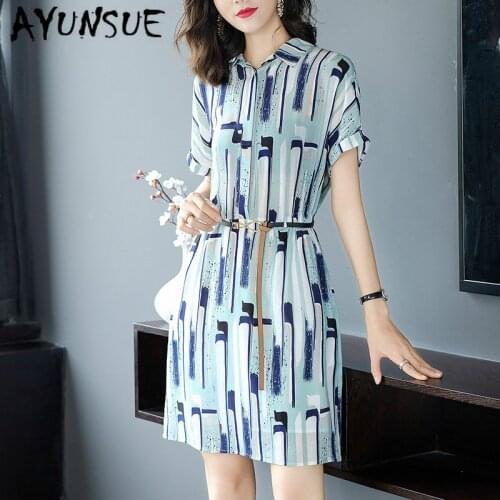 Dress Women Real Silk Dress Korean Print Midi Beach Dress Summer Dress Elegant Party Dresses Woman Vestidos Mujer 19430 YY2712