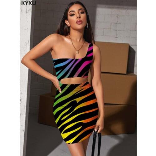KYKU Brand Stripe Dresses Women Zebra Hollow out Dresses Colorful Halter Sleeveless Rainbow 3d Print Womens Clothing Plus Size