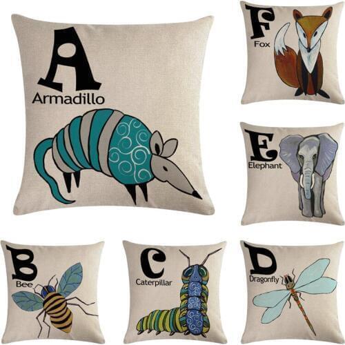 Animal Letter Cushion Cover 26 Letter for Sofa Home Decorative Throw Pillow Case Cotton Linen Couple Pillowcase Capa Almofada