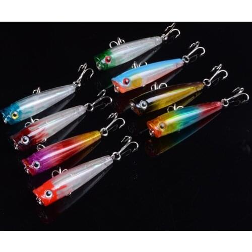 1pcs 6.5cm 6.6g Topwater Popper Fishing Lures Hard Bionic Painted Bait Wobblers Swim Fishing Tackle 8 Colors 6# Hooks 3D Eyes