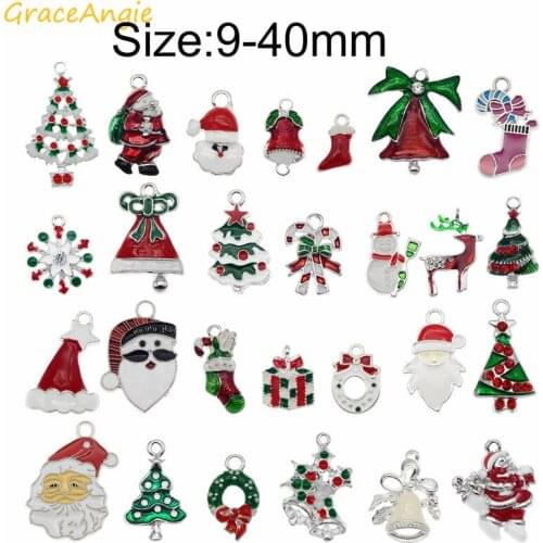 GraceAngie 10pcs Christmas Charms For Earrings Alloy Boot Snowman Moon Bells Tree Garland Elk Snowflake Pendants Lucky Jewelry