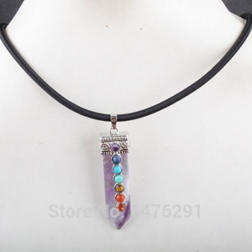 12X52MM Charming Purple Crystal Inlaid Mix-Stone GEM Bead Pendant & Necklace