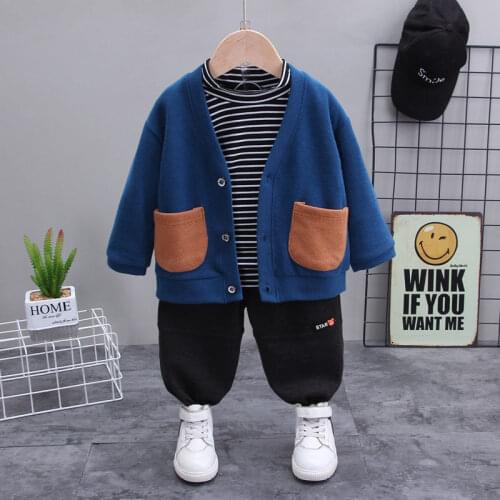 Spring Fashion Autumn Children Boys Girls Clothes Kids Patchwork Jacket Strips T-shirt Pants 3Pcs/Sets Baby Clothing Tracksuits