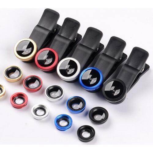 3-in-1 Wide Angle Macro Fisheye Lens Camera Kits Mobile Phone Fish Eye Lenses with Clip 0.67x for All Cell Phones