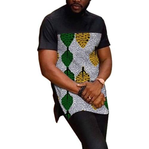 African fashion mens summer shirts Ankara tops patchwork black dashiki African party wear