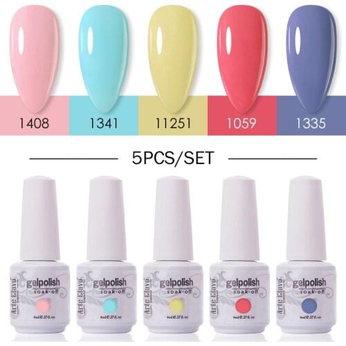 Arte Clavo 8ml 5/6 Pcs Set Soak Off Gel Nail Polish Kit Nail Art Design Gel UV LED Lamp Top Base Coat Manicure Nail Gel Set